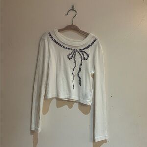 GAP White Long Sleeve Tee with Black Bow Design